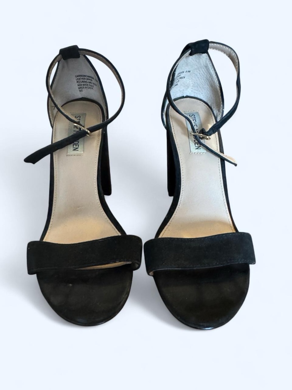 Black Suede Ankle-Strap Block Heel Sandals